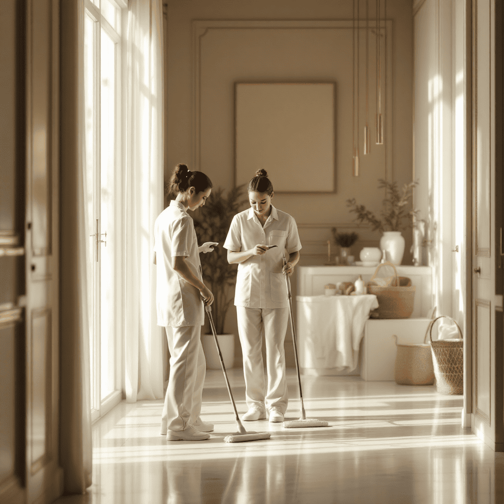 Accueil professionnel des locataires dans un hall lumineux et moderne